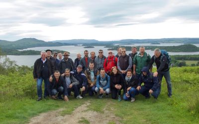 a group on a guided hike over looking loch lomond
